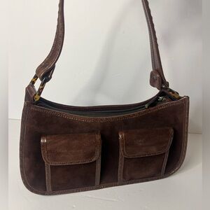 Vintage 90s Cole Haan Brown Suede Leather Shoulder Bag Purse